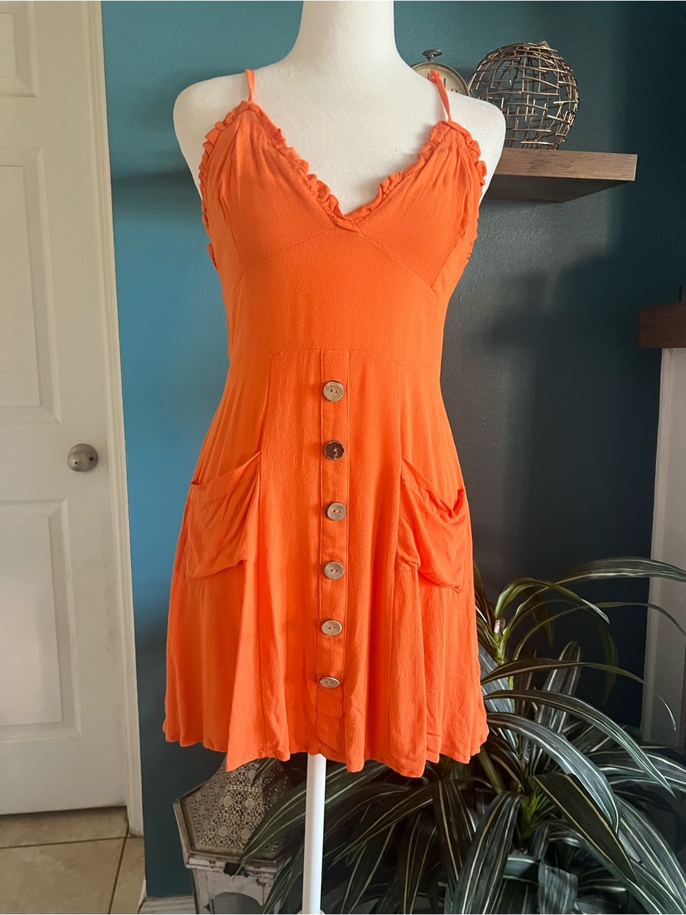 Sbetro/SHEIN Bright Orange Smocked Sundress